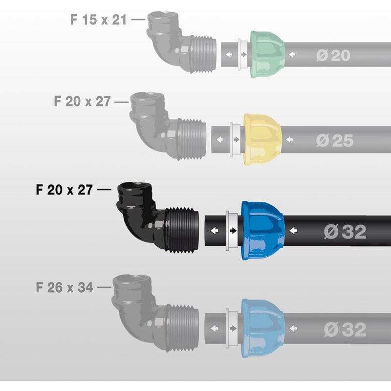 Jardibric - Coude compression ø 32 mm x femelle 20x27 L.11 x l.9 x H.6 cm – JARDIBRIC - Imagen 4