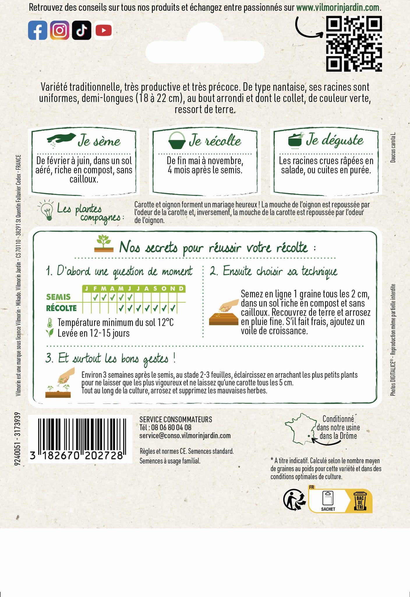 Vilmorin - Carotte Touchon format éco série 2 sachet graines 15 g - Vilmorin - Image 3