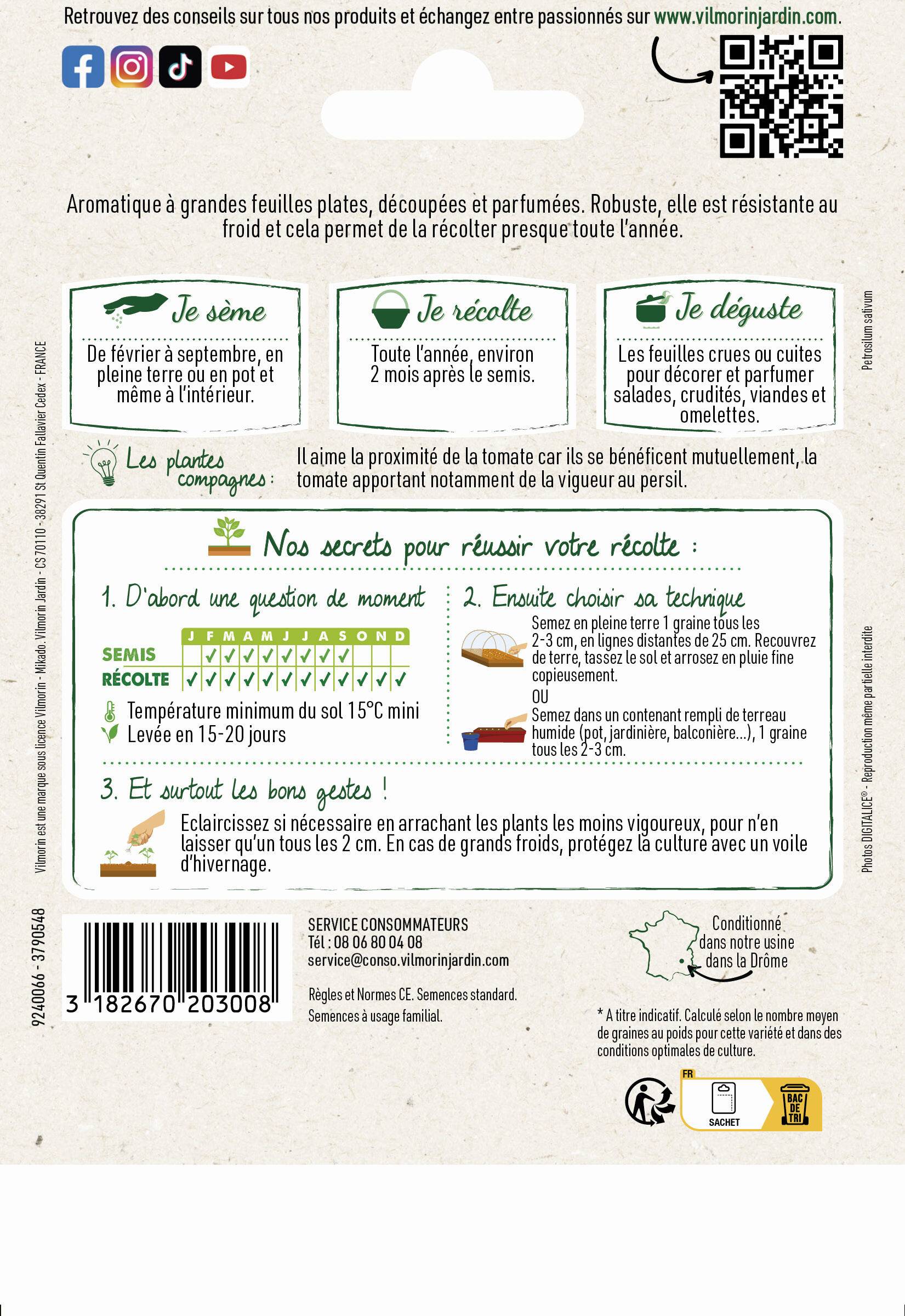 Vilmorin - Persil à feuilles géant d'Italie grand jardin série 4 sachet graines 12 g - Vilmorin - Image 2