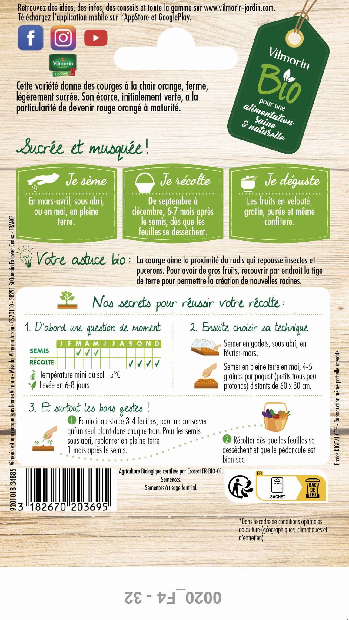 Vilmorin - Courge musquée d'hiver de Provence Bio série 2 sachet graines 6 g - Vilmorin - Image 1