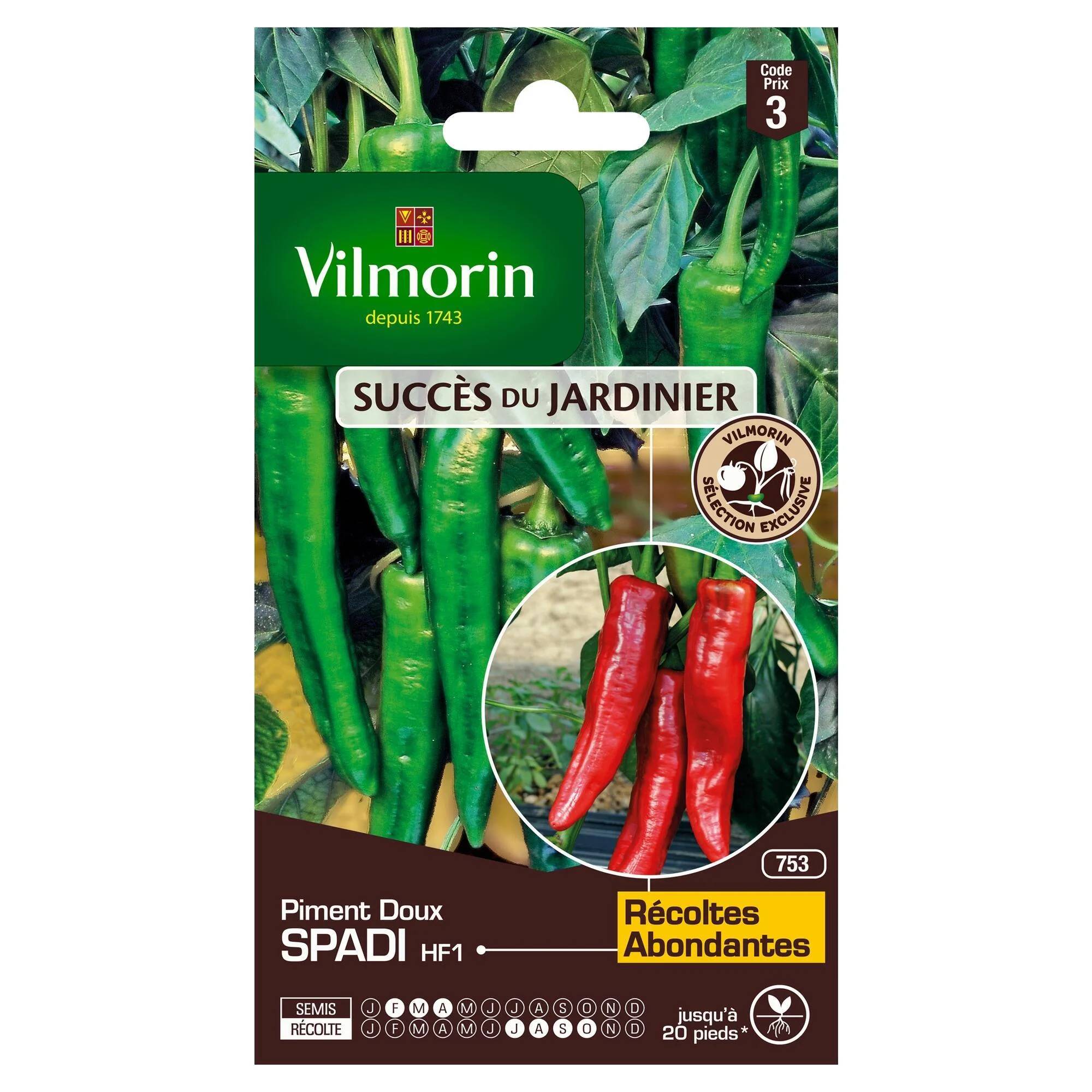 Vilmorin - Poivron doux Spadi hf1 création succès du jardinier série 3 sachet graines 0,3 g - Vilmorin - Image 1