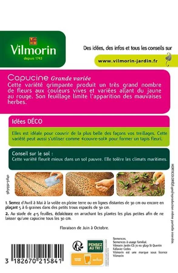 Vilmorin - Capucine grande variée grand modèle série 2 sachet graines 15 g - Vilmorin - Image 4