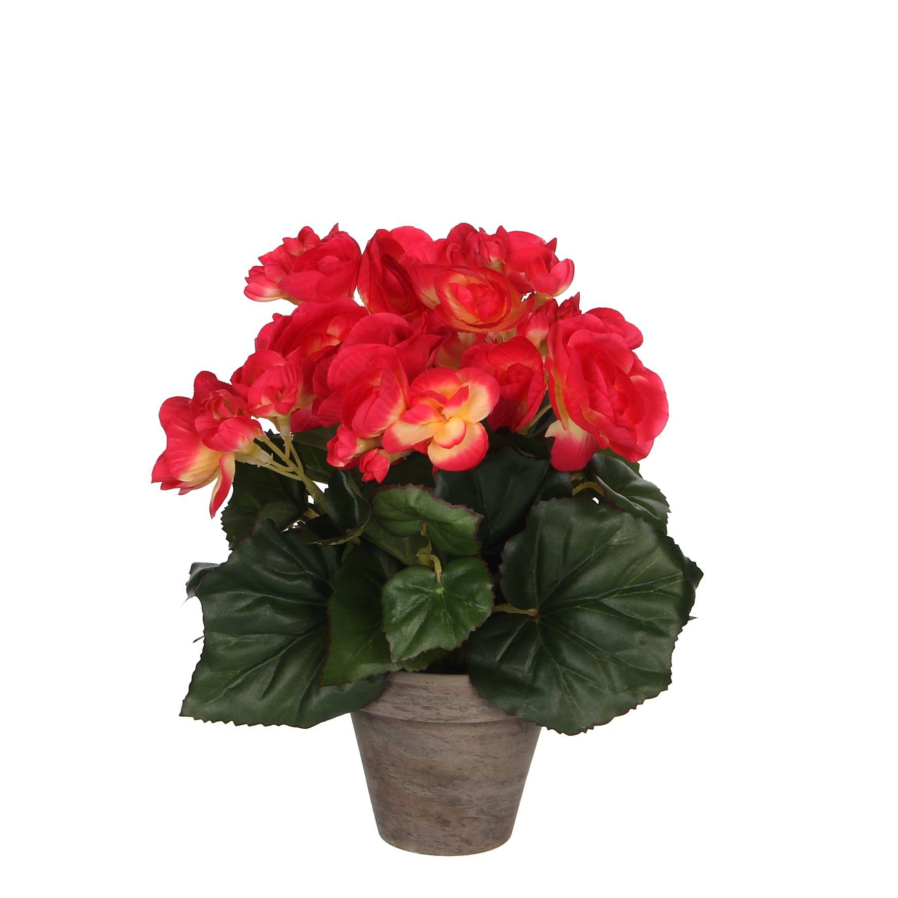 Mica Decorations - Bégonia Rose foncé artificiel en pot H.25 x Ø 20 cm