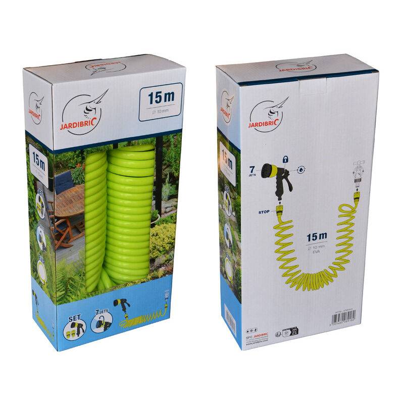 Jardibric - Tuyau serpentin Pistolet 7 jets Vert anis 15 m JARDIBRIC - Image 6