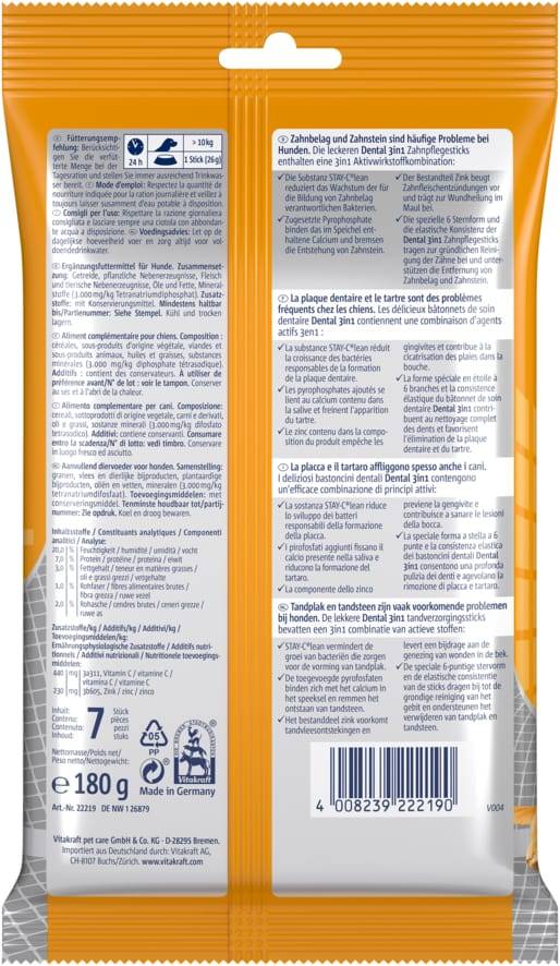 Bâtonnets à mâcher Dental 3 en 1 M 180g – VITAKRAFT - Imagen 2