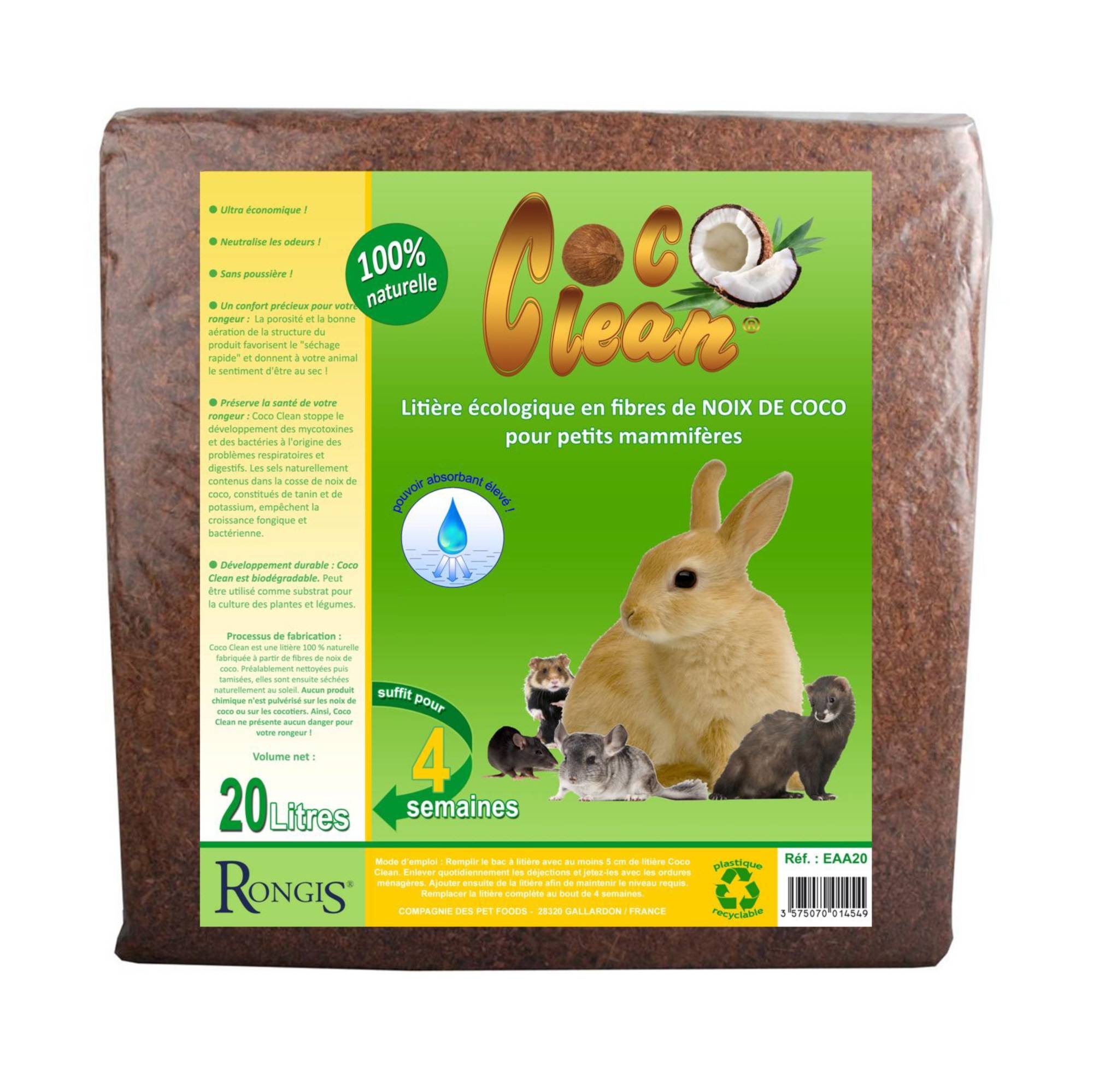 Rongis - Litière pour rongeurs Coco Clean 20 L - Rongis