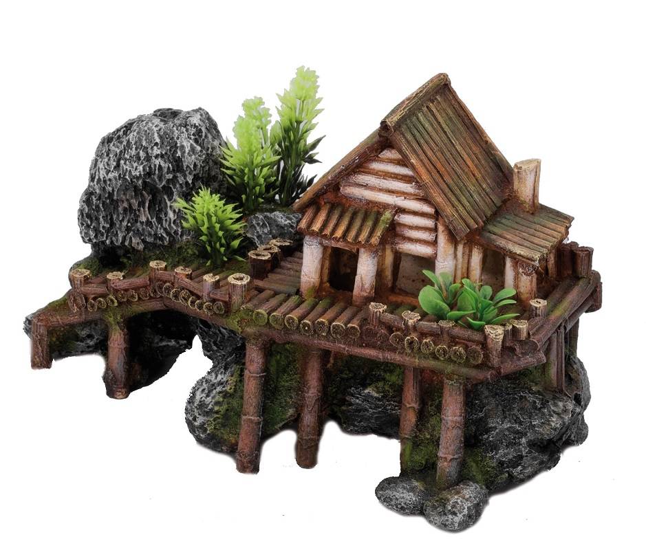 EBI - Décor pour aquarium maison en bois avec plantes