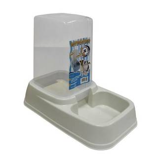 Distributeur 2en1 croquettes et eau plastique gris et beige L.33 cm l.28 cm H.20 cm - Tyrol
