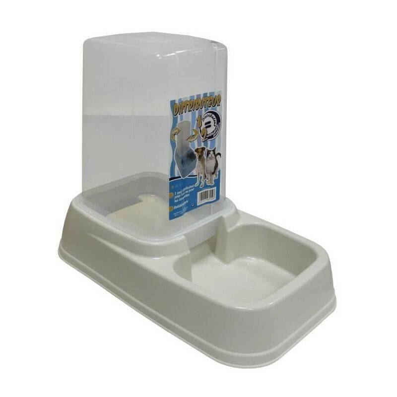 Distributeur 2en1 croquettes et eau plastique gris et beige L.33 cm l.28 cm H.20 cm - Tyrol