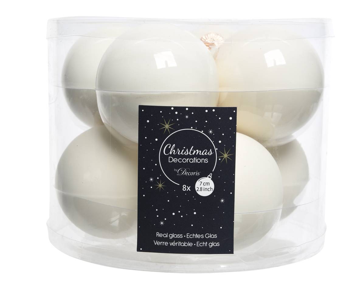 Decoris - Decoris - Pack de 8 Boules de Noël en Verre Blanc Email Ø.7 cm