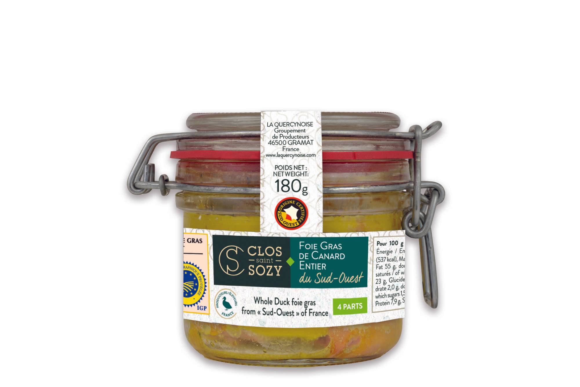 Clos Saint Sozy - Foie gras de canard entier du Sud Ouest en bocal 180 g - Image 1
