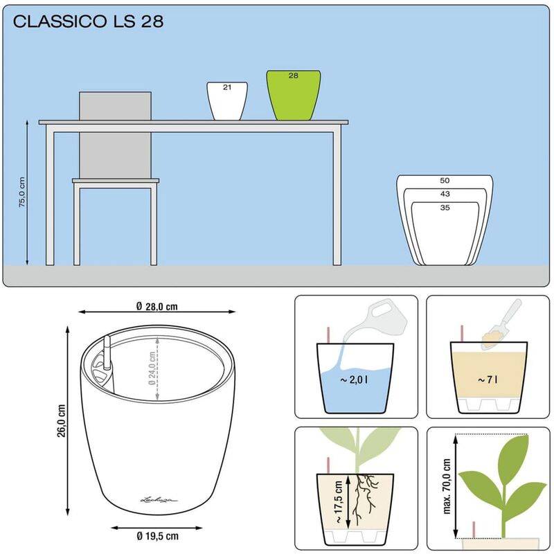 Jardinière Classico LS 28 ALL-IN-ONE plastique charbon métallisé Ø28xH.26 cm - Lechuza - Imagen 1
