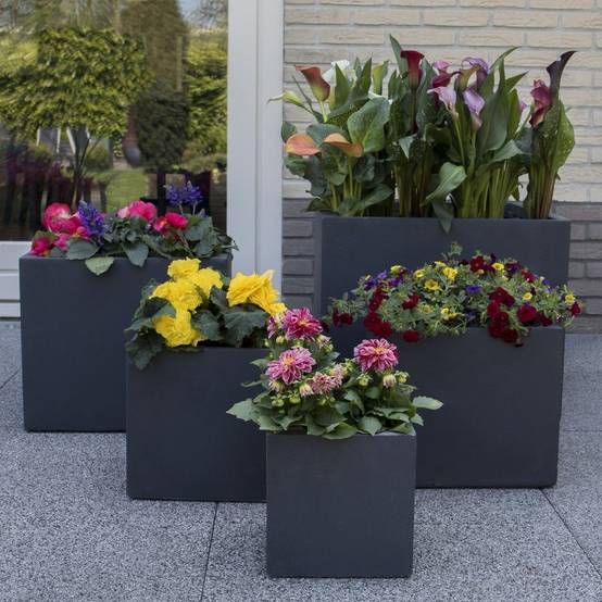 Bac à fleurs fibre de terre L55 H46 cm anthracite - Image 4