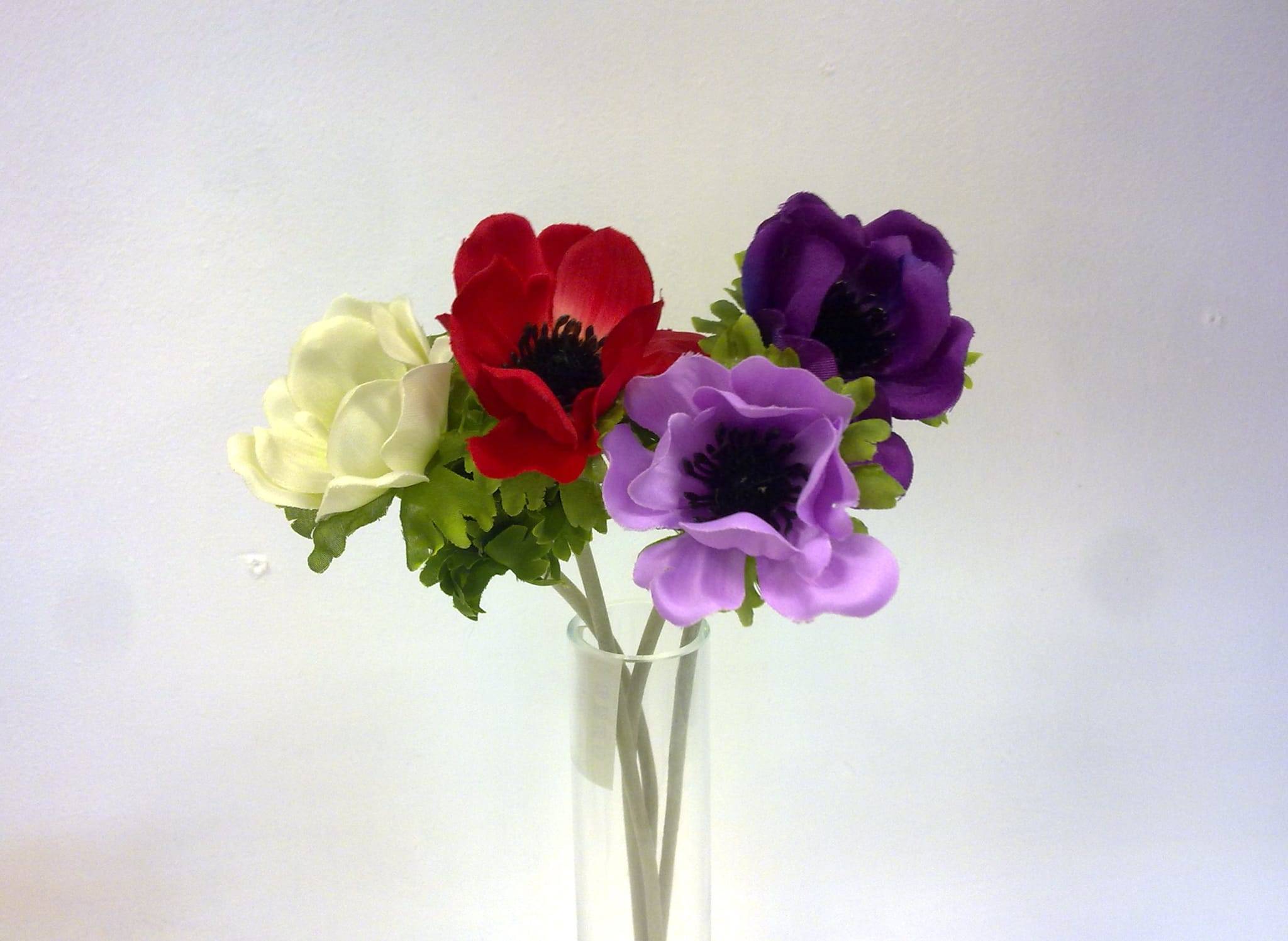 Kalyste - Fleur artificielle - Tige anémone 31 cm rouge, lilas et crème
