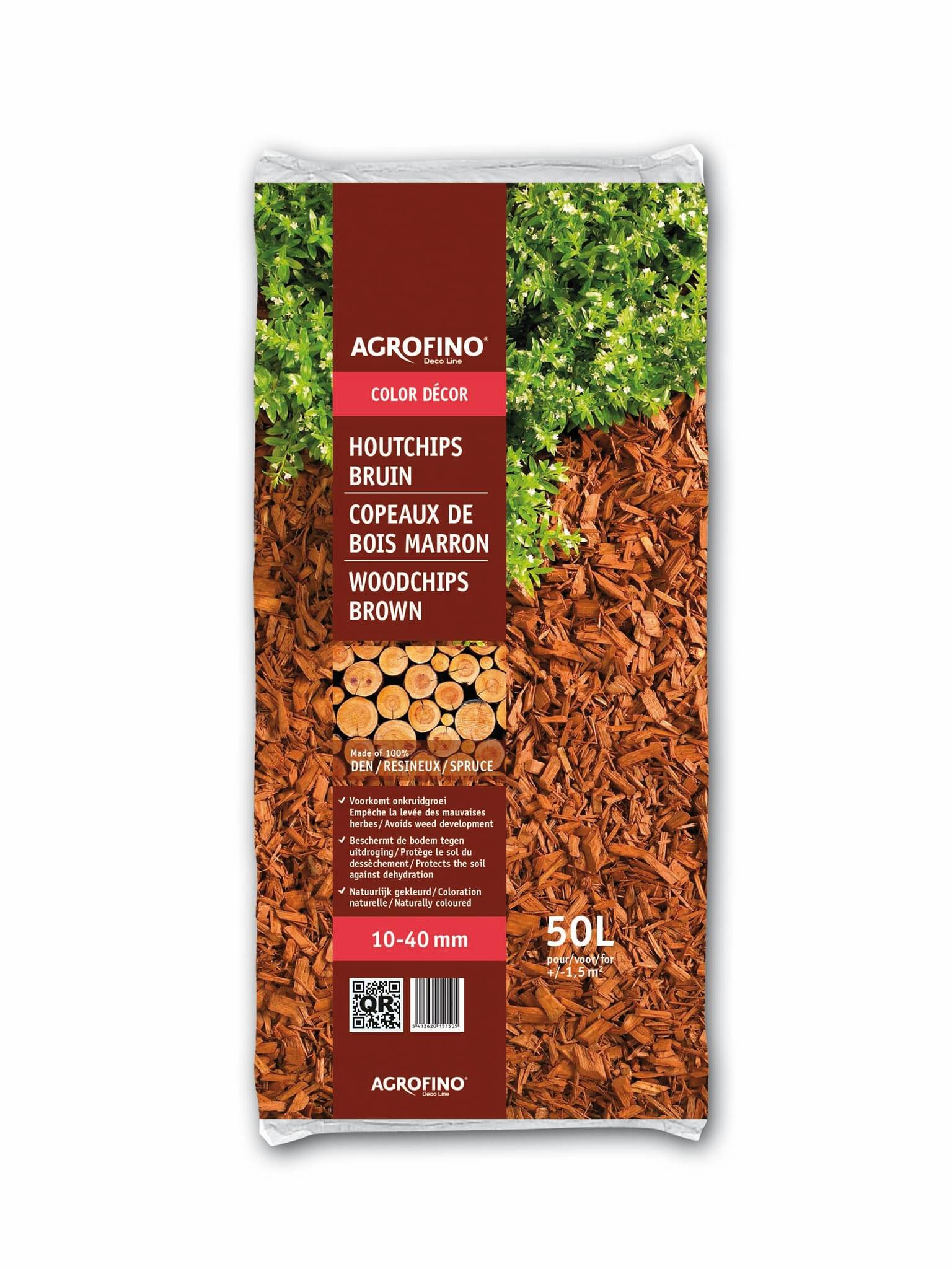 Agrofino - Copeaux de bois colores brun 10/40 mm 50l