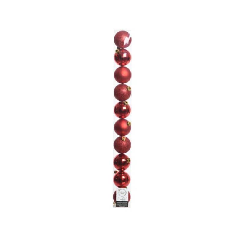 Kaemingk - Decoris - Pack de 10 Boules de Noël en plastique Rouge Ø.6 cm
