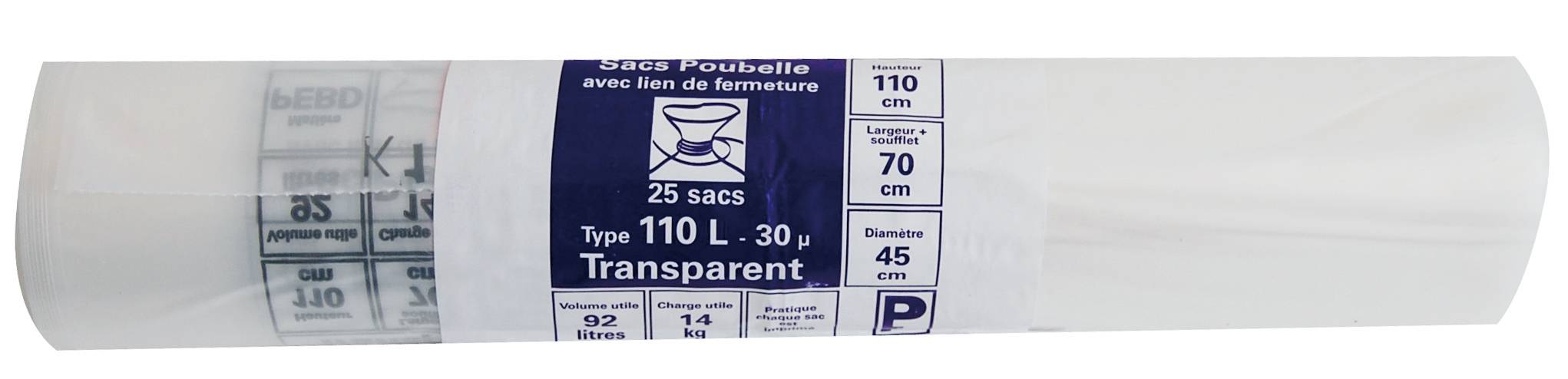 Sacs poubelle transparent-T110 - L.70 x l.110 x H.110 cm