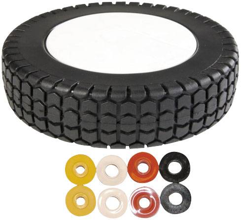 Roue de tondeuse plastique Ø 20 cm + jeu de bagues et enjoliveur