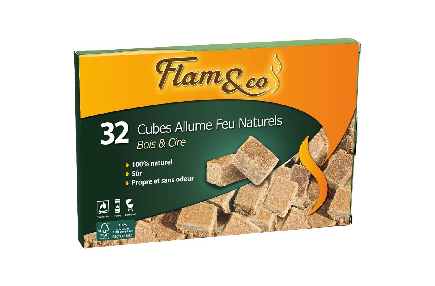 Flam&co - Flam&co - Cubes allume feu bois et cire x32