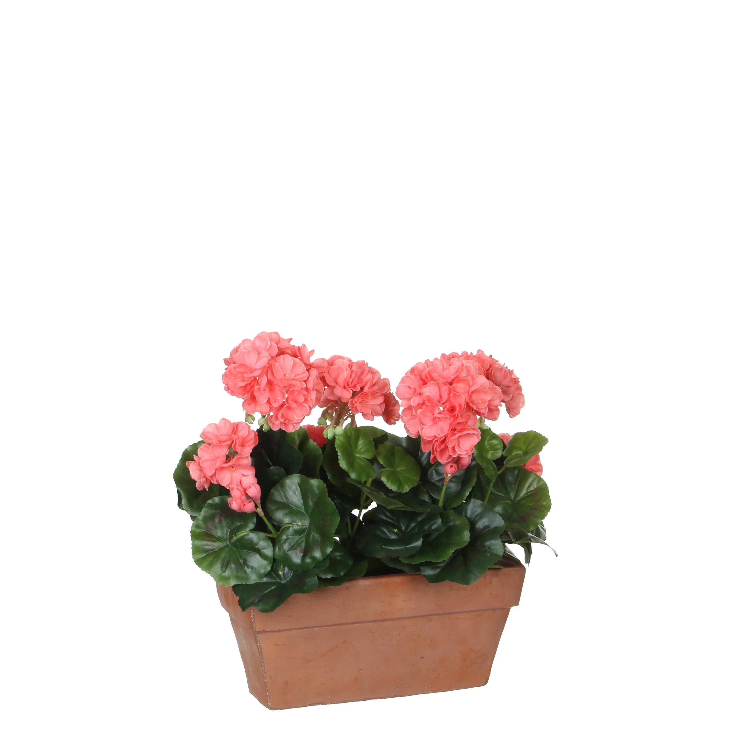 Mica Décoration - Geranio salmón artificial en jardinera L.29 x l.13 x H.40 cm - Imagen 2