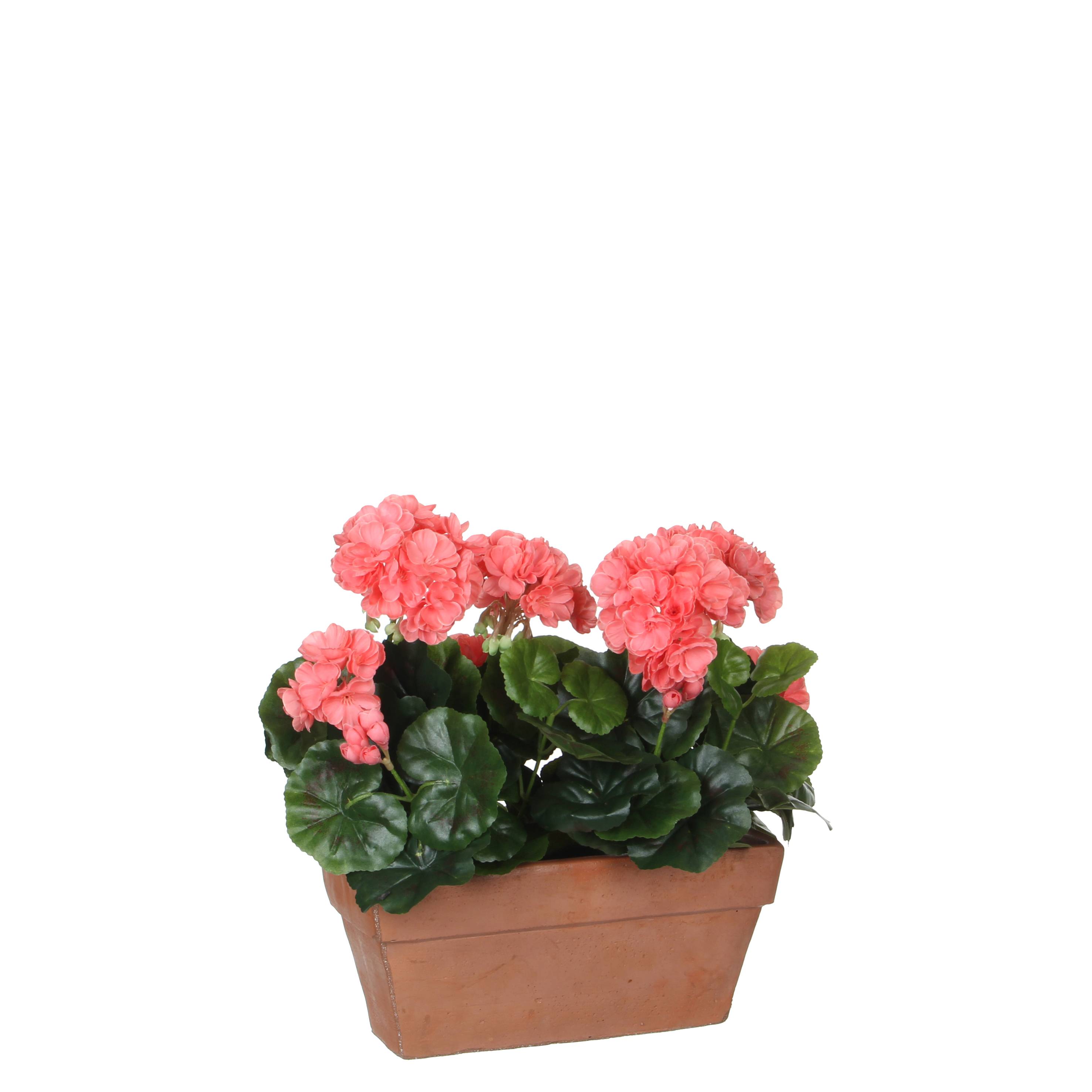 Mica Décoration - Geranio salmón artificial en jardinera L.29 x l.13 x H.40 cm - Imagen 1