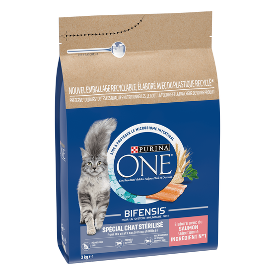 Purina One - Croquettes chat Adulte Stérilisé Saumon et Blé 3 kg - PURINA ONE - Image 1