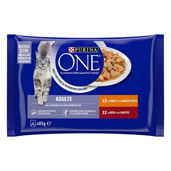 Purina One - Effilés sauce chat Adulte Poulet Bœuf 4x85g - PURINA ONE - Image 1