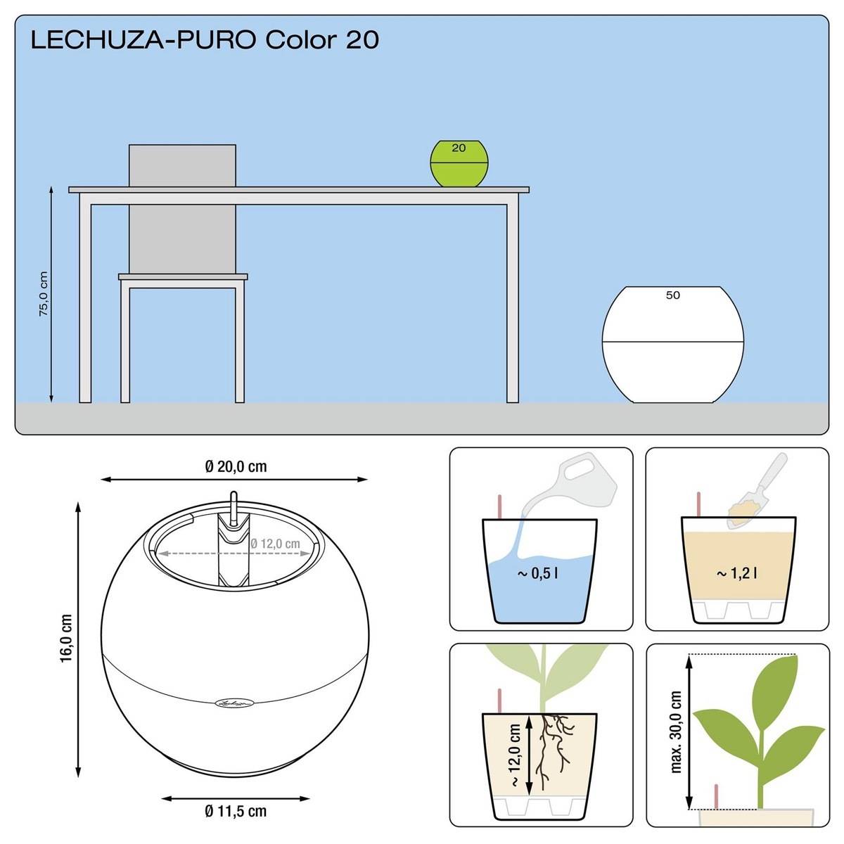 Maceta de mesa PURO Color 20 en plástico gris pizarra Ø20xH.16 cm - Lechuza - Imagen 5