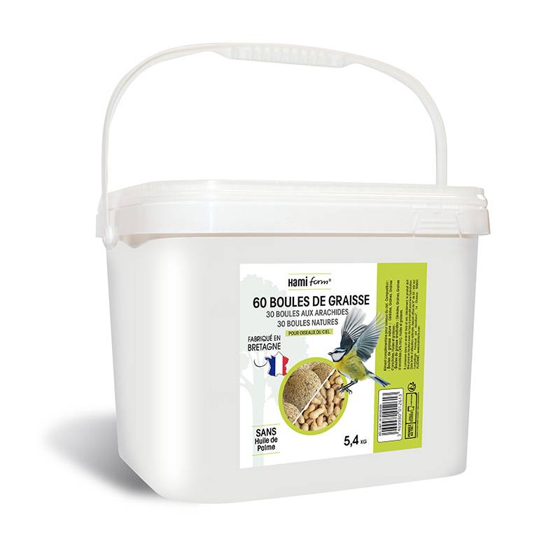 Hamiform - Seau mixte de 60 boules de graisse (30 nature + 30 arachides)