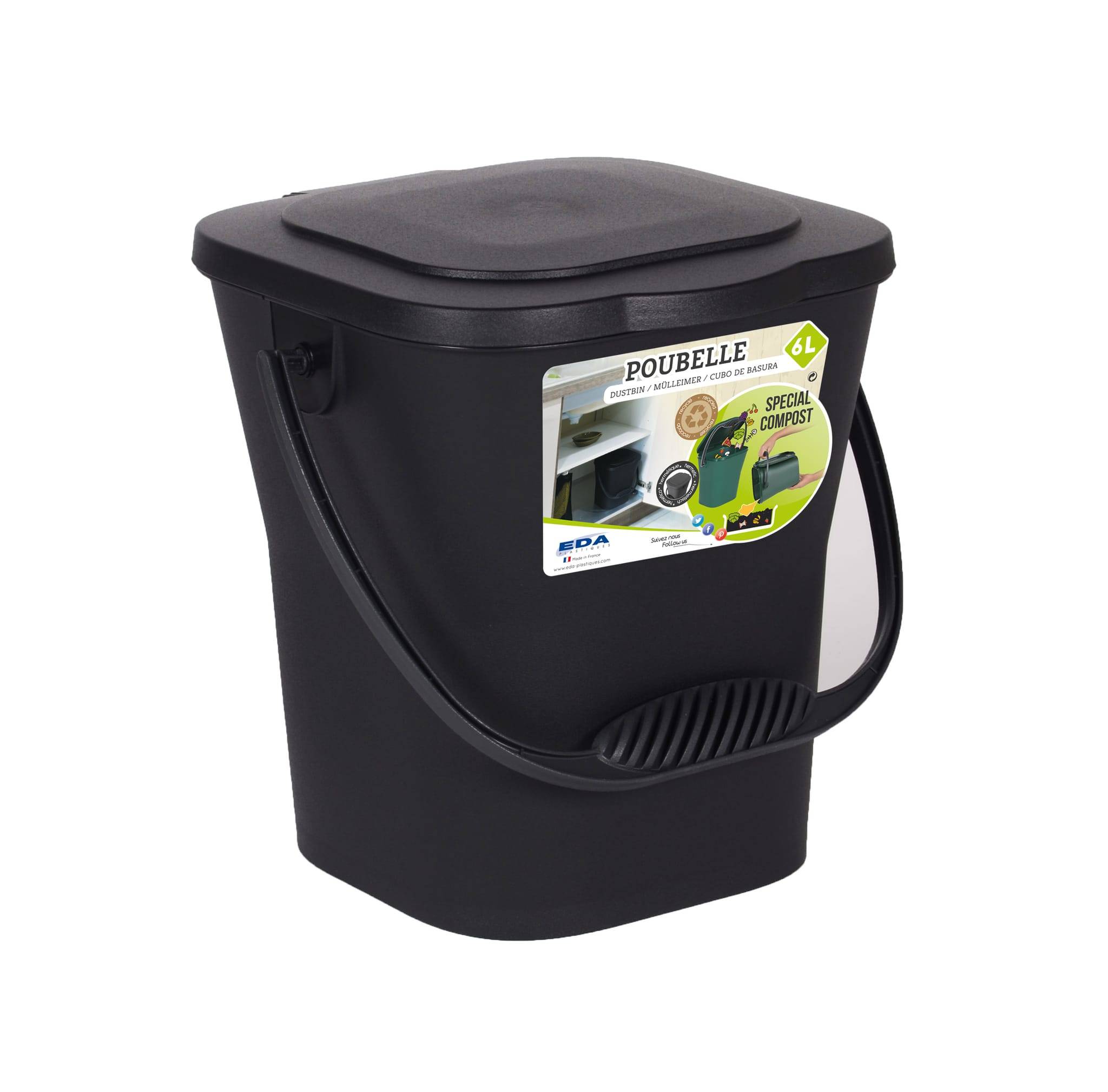 Seau Compost 6 L Gris - L.24,8 x l.23,8 x H.24,3 cm
