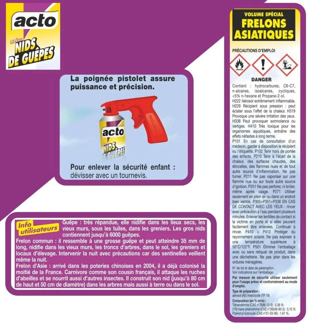 Acto - Aérosol Ultra Foudroyant Nids Guêpes Frelons - ACTO - Imagen 7