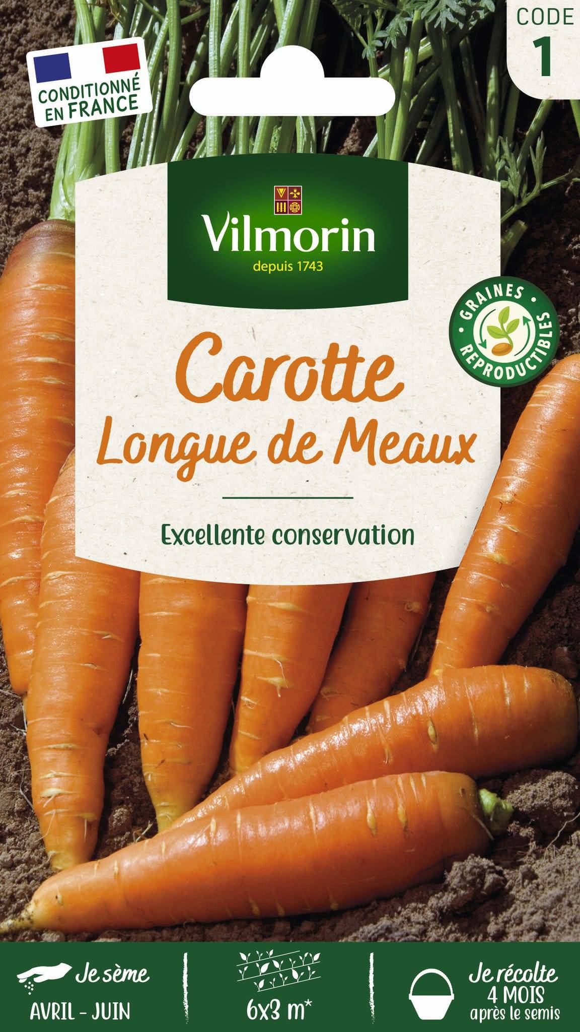Vilmorin - Carotte de Meaux longue série 1 sachet graines 6 g - Vilmorin - Image 1