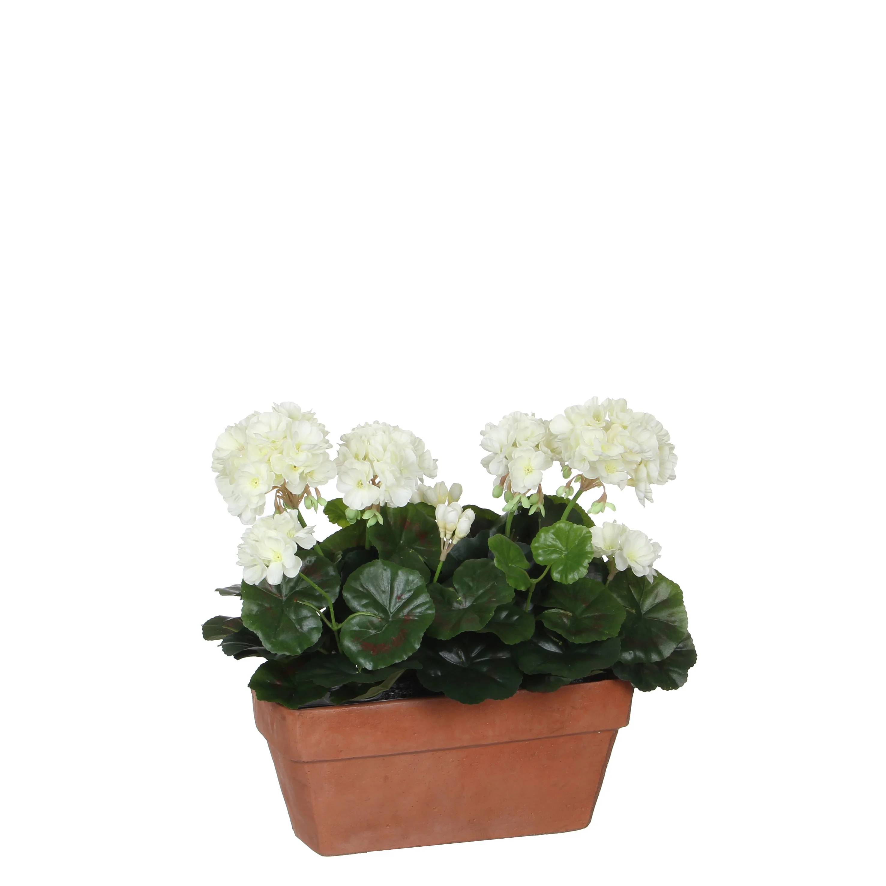 Mica Decorations - Géranium blanc artificiel en jardinière L.29 x l.13 x H.40 cm - Imagen 2