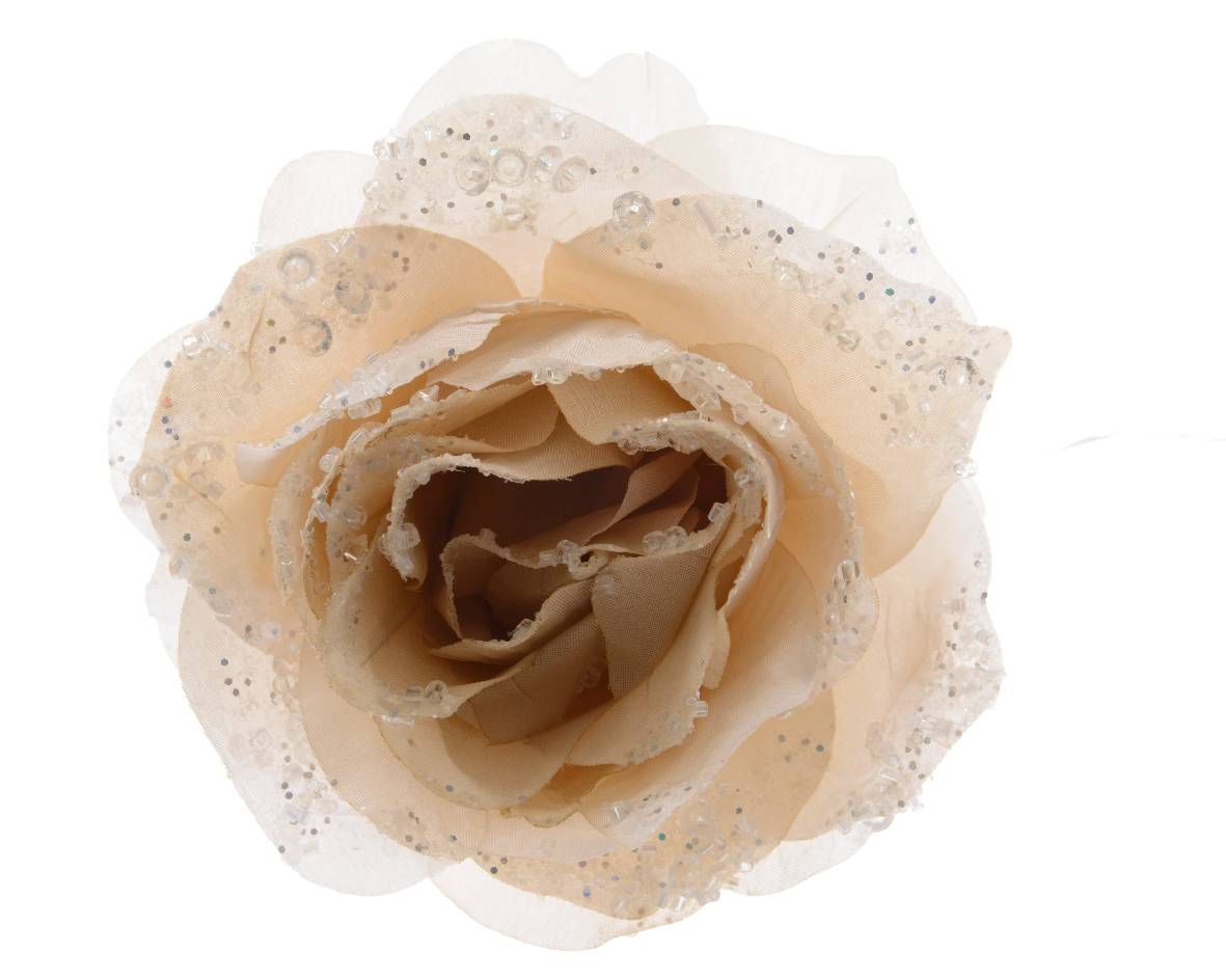 Kaemingk - Rose polyester sur clip à paillettes - Crème Ø.14 x H.8,5 cm - Image 2
