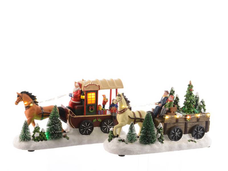 LED Caballo con carruaje interior L.11 x 30 x H.17 cm - 17L Multi