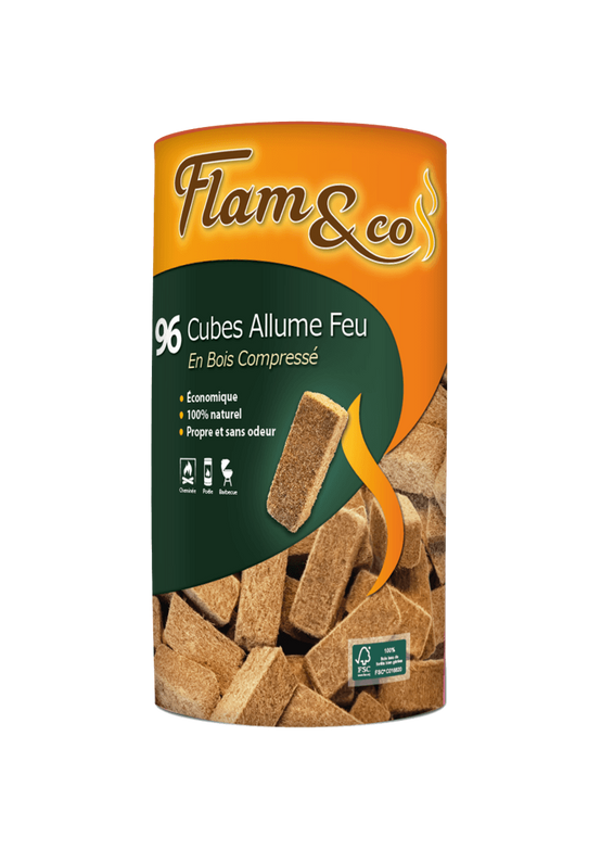 Flam&co - Flam&co - Allume feu cubes en bois compressé x96 - Image 1