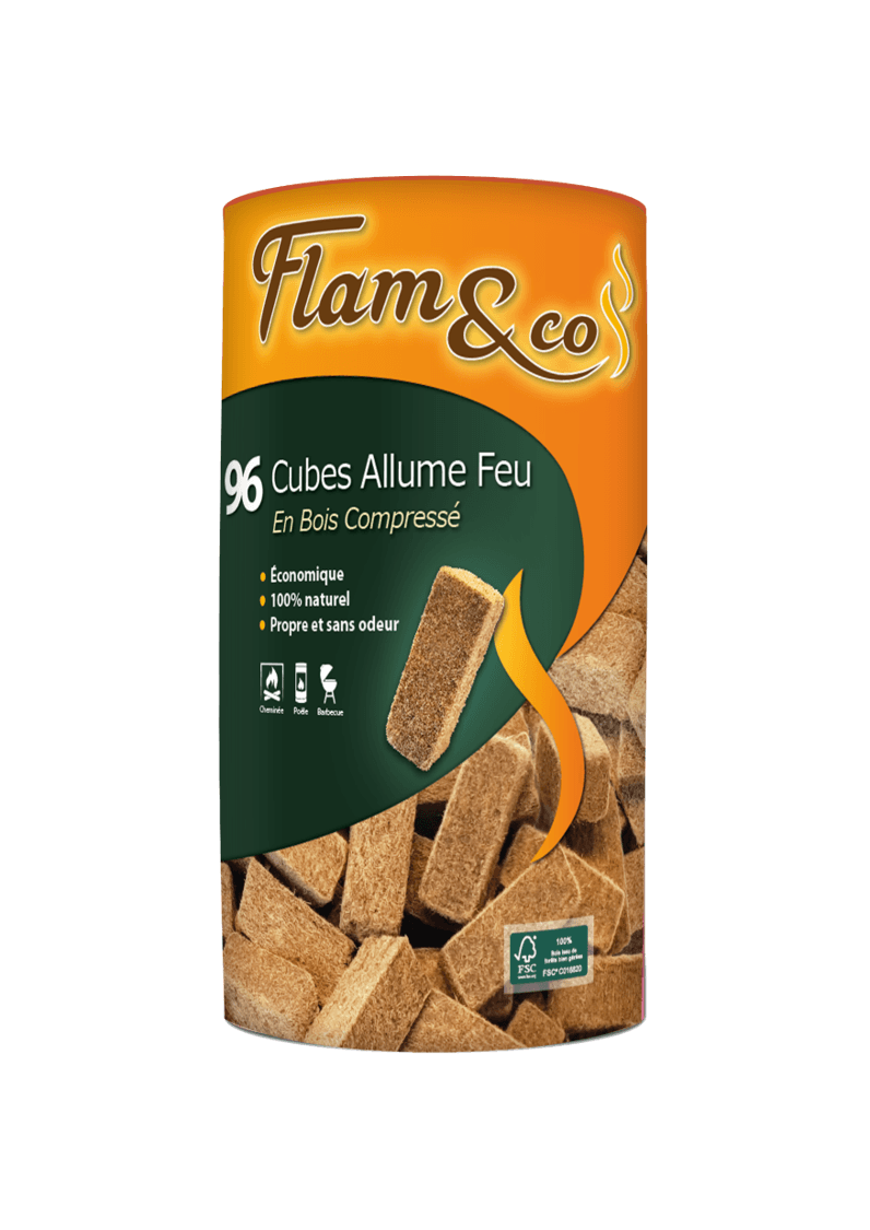 Flam&co - Flam&co - Allume feu cubes en bois compressé x96 - Imagen 1