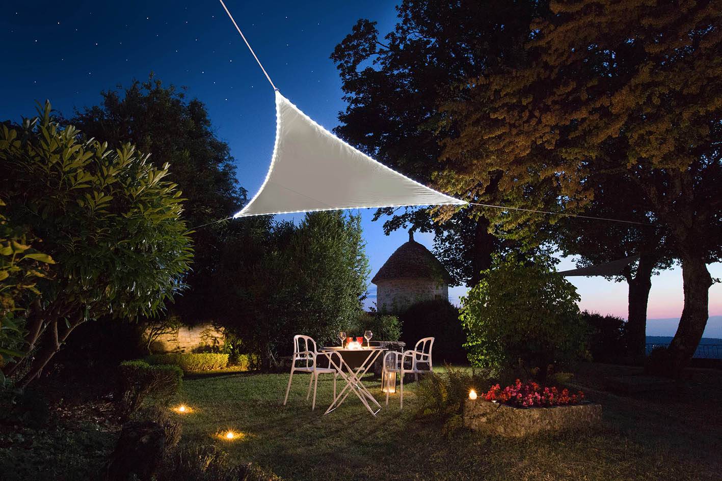Jardiline - Voile d'ombrage triangulaire 3.60 m leds solaires