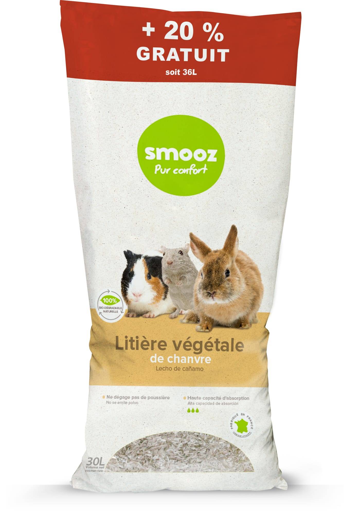 Smooz - Smooz - Litière végétale de chanvre 30 L + 6 L offerts