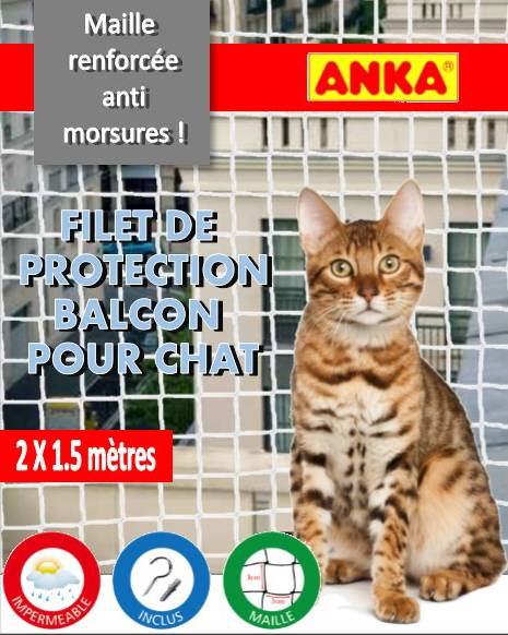 Anka - Filet de balcon anti-morsures L200 x l1 x h150 cm