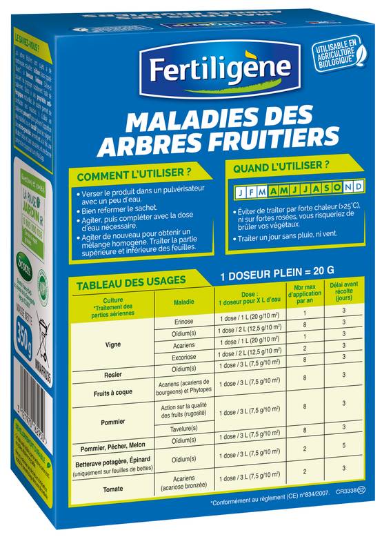 Fertiligène - Anti-maladies Arbres Fruitiers Fongicide Soufre 350g - FERTILIGENE - Image 2