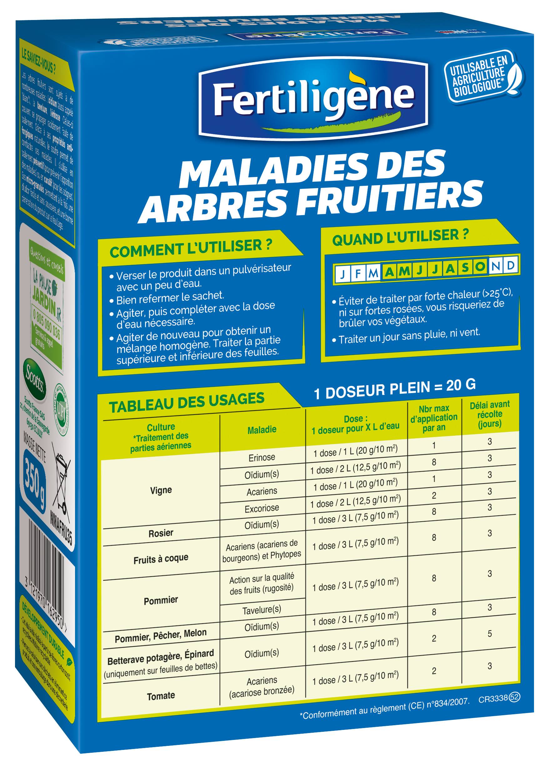 Fertiligène - Anti-maladies Arbres Fruitiers Fongicide Soufre 350g - FERTILIGENE - Imagen 2