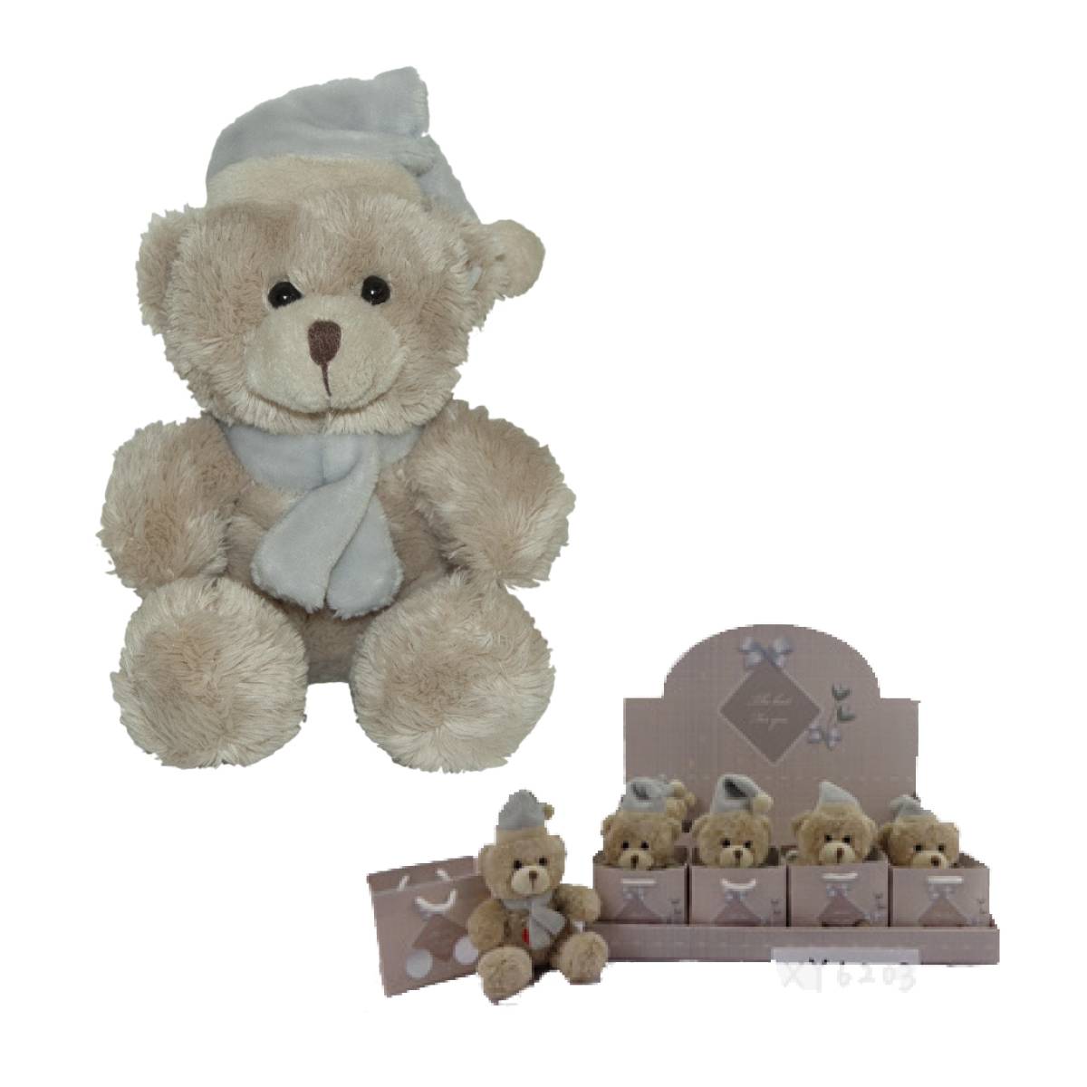 Peluche ours bonnet écharpe 12 cm - L.8 x l.6 x H.12 cm