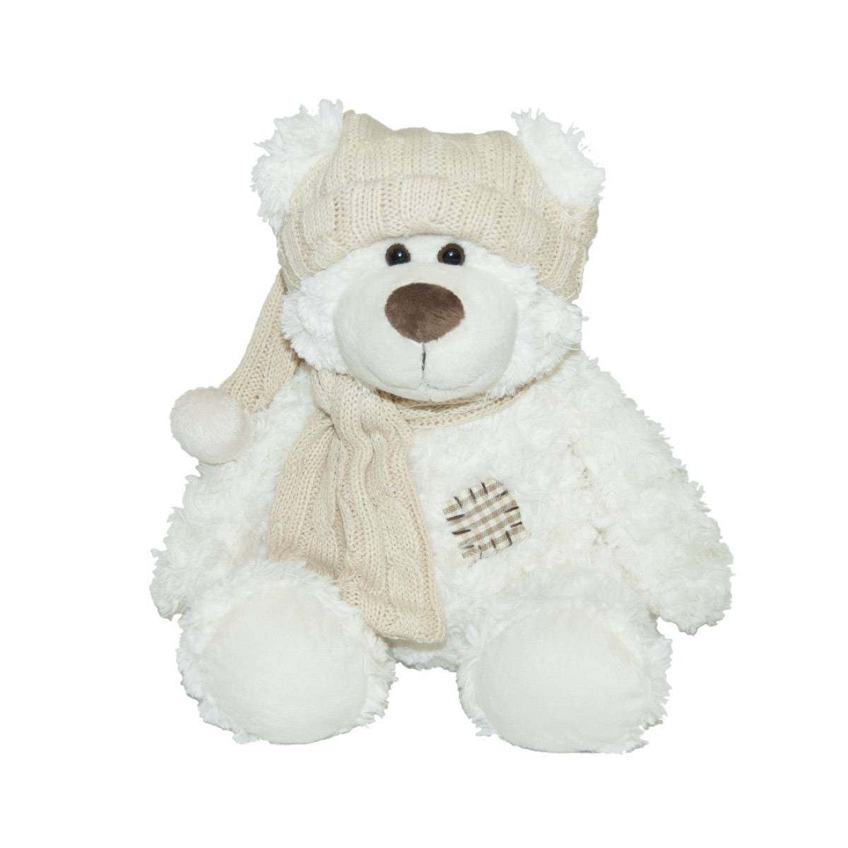 Peluche ours bonnet écharpe écru 25 cm - L.23 x l.12 x H.25 cm