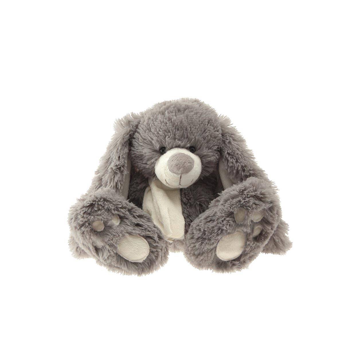 Peluche lapin gris écharpe blanche 25 cm - L.28 x l.14 x H.25 cm