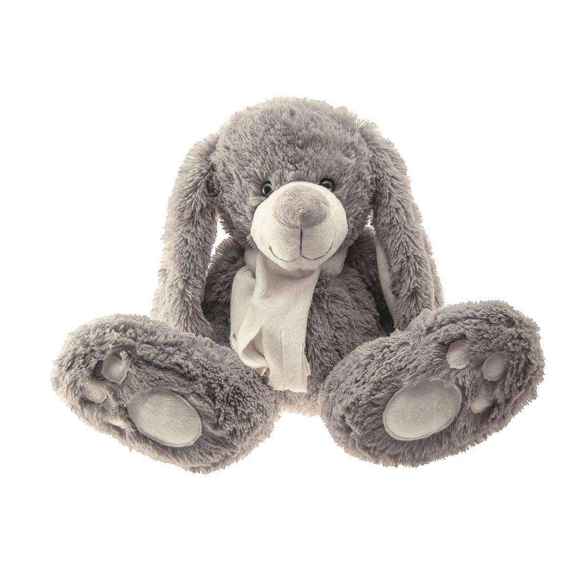 Peluche lapin gris écharpe blanche 40 cm - L.30 x l.22 x H.40 cm