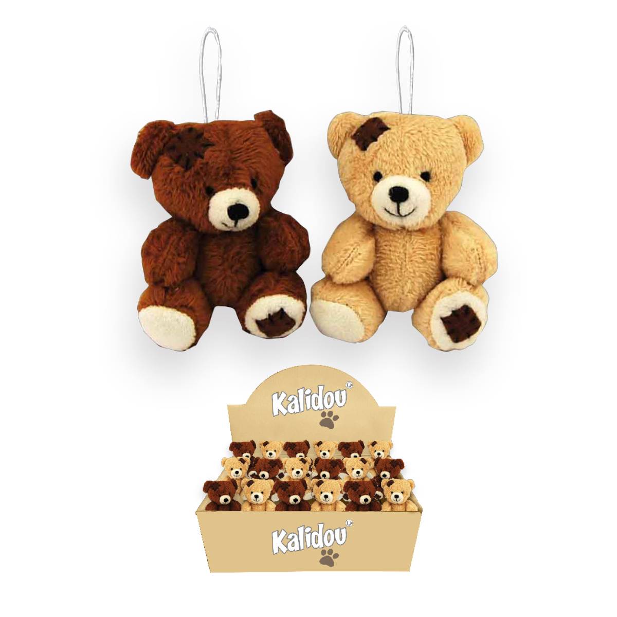 Suspension peluche ours patch 8 cm - L.7 x l.7 x H.8 cm