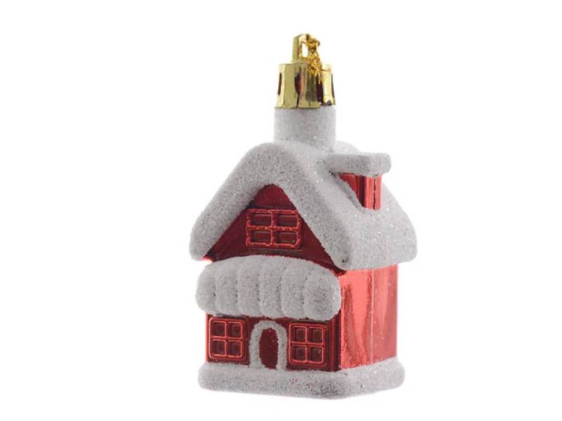 Kaemingk - Maison pailletée Rouge Noël à suspendre L.3 x l.3,5 x H.7 cm - Image 2