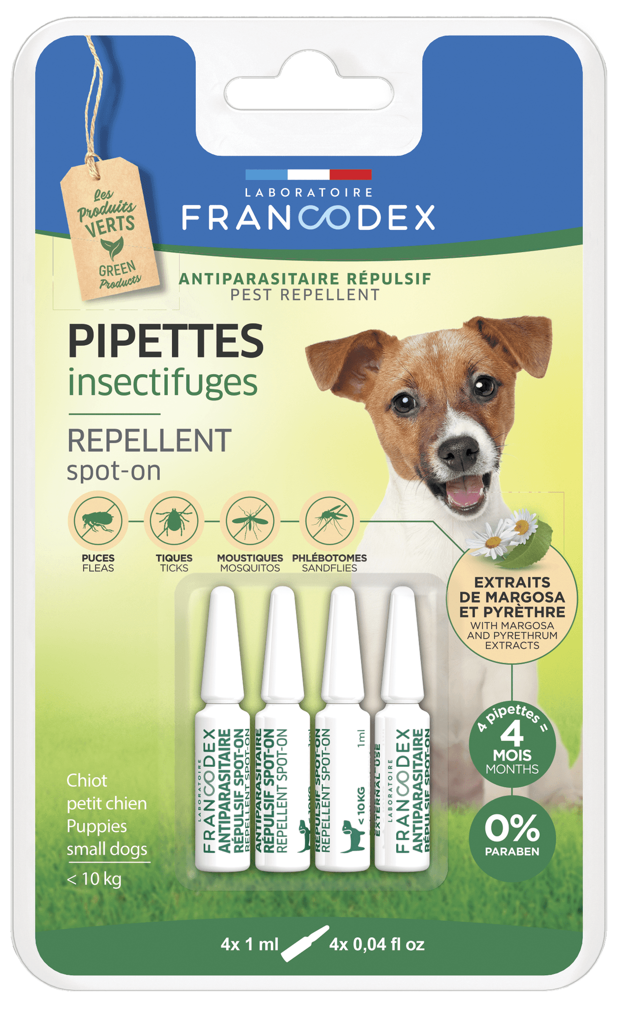 Francodex - PIPETTES ANTIPARASITAIRES REPULSIVES PETIT CHIEN x4