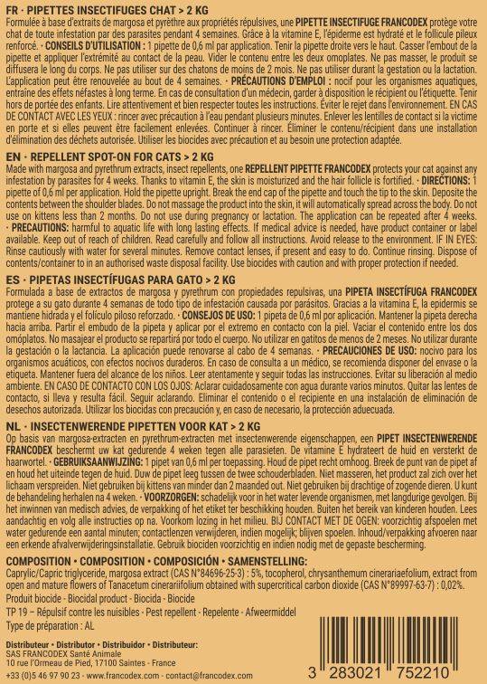 Francodex - Francodex - Pipettes Antiparasitaires Répulsives 0,6 ml x4 - Image 2